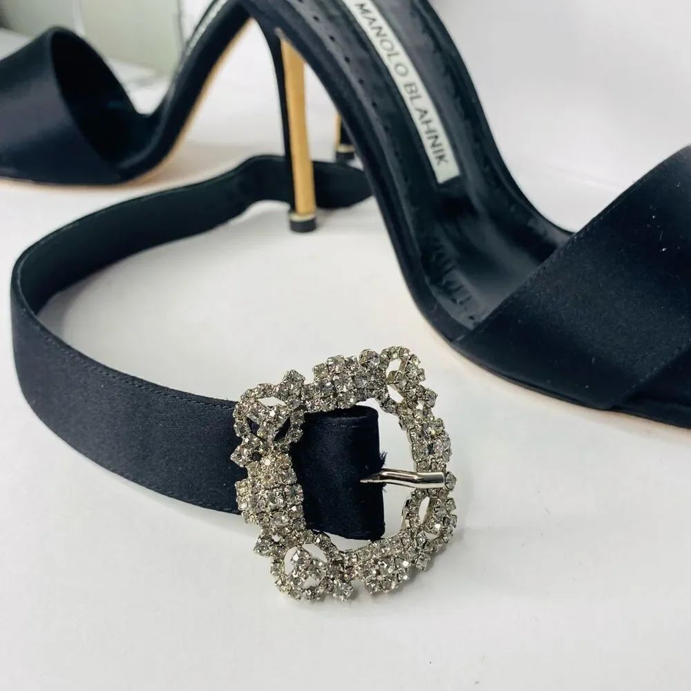 🛍️ Manolo Blahnik Authentic Crystal Buckle Black Satin Heels